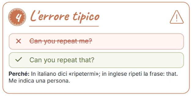 Riquadro «L'errore tipico» con la frase sbagliata e quella corretta