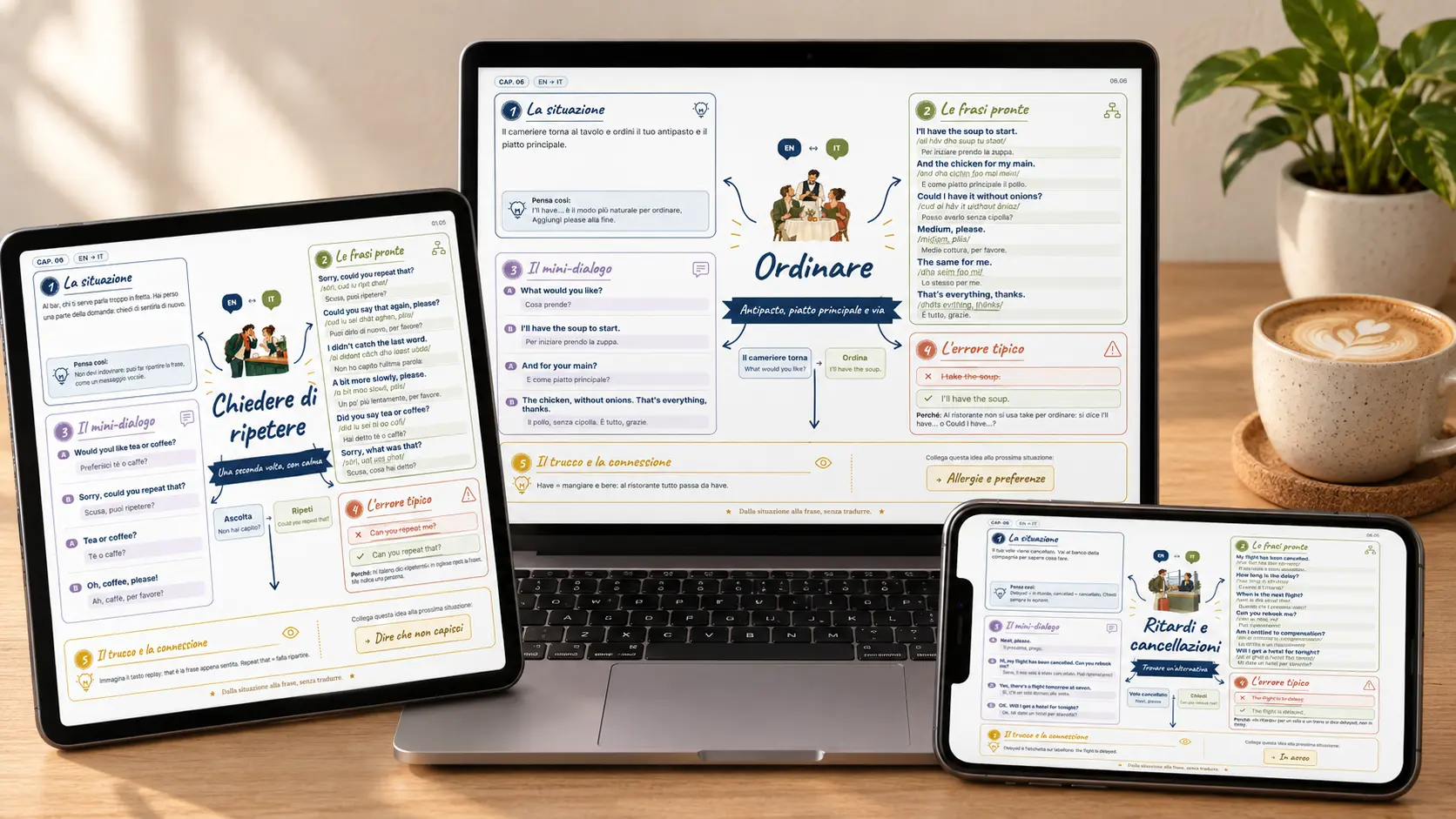 Le mappe di Inglese Senza Tradurre aperte su laptop, tablet e smartphone