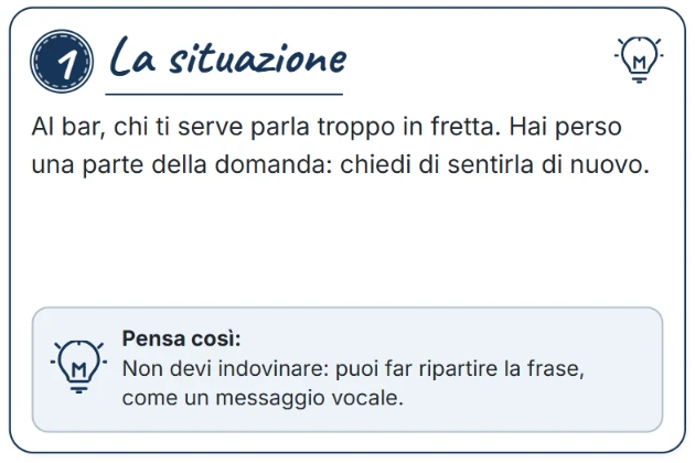 Riquadro «La situazione» di una mappa: al bar non hai capito la domanda